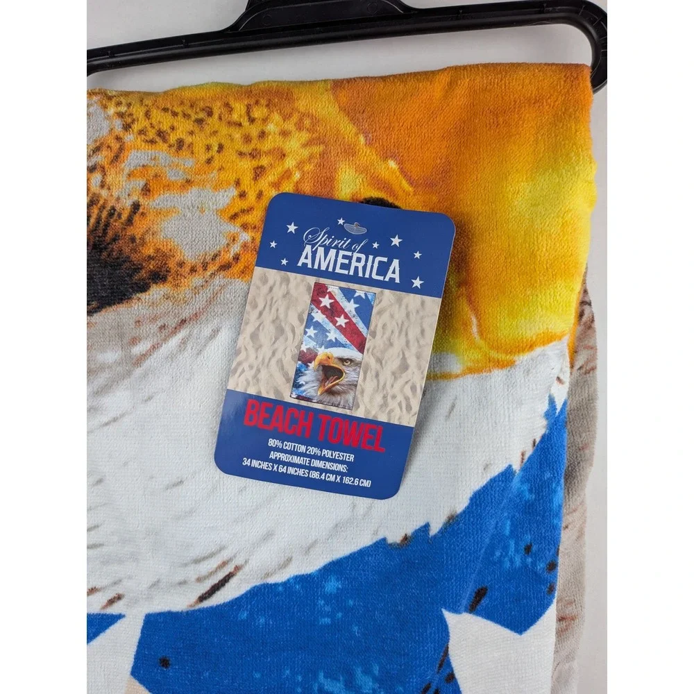 Spirit of America Patriotic Bald Eagle American Flag Beach Towel 34x64 NEW